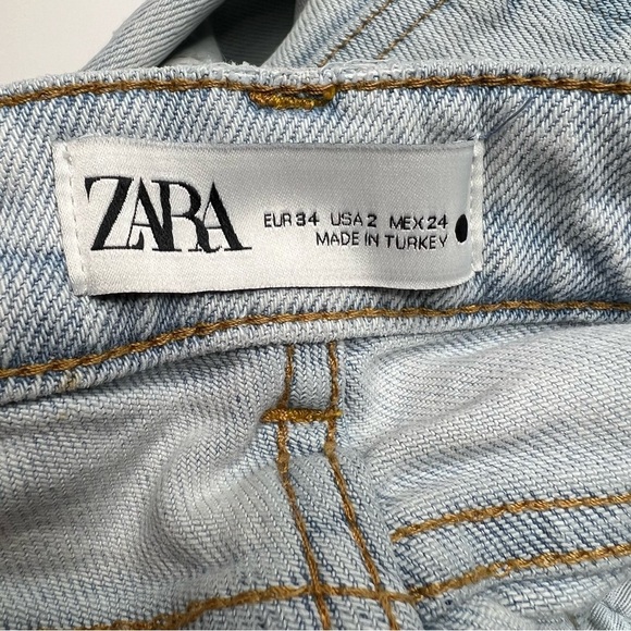 Zara Womens Jeans Size 2 Blue Mid Rise Raw Hem Distressed/Ripped/Slight Stretch - Picture 7 of 13